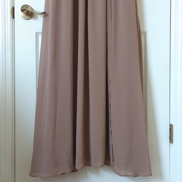 Lulus Heavenly Hues Sleeveless Plunging V-Neck High Slit A-Line Maxi Dress Taupe - Picture 9 of 16